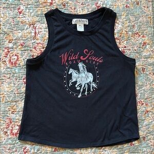 Cut & Paste Black Tank Women’s Size Small Wild Souls Graphic Top